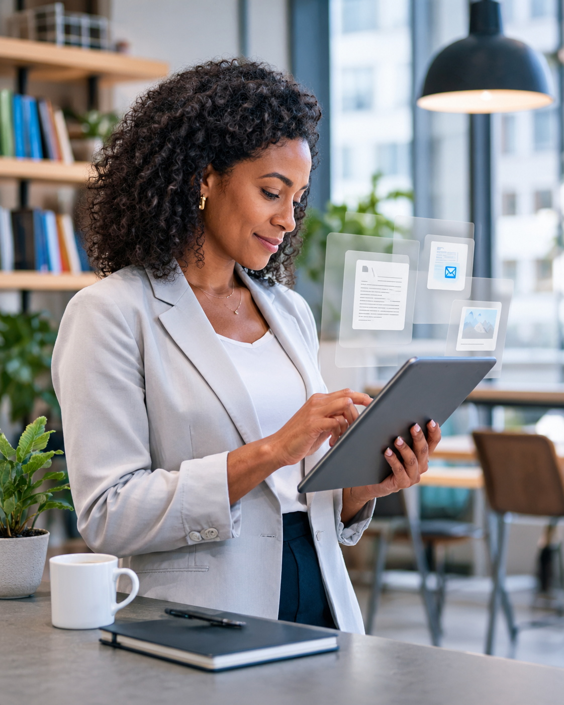 Professional Woman Using Tablet in Modern Office